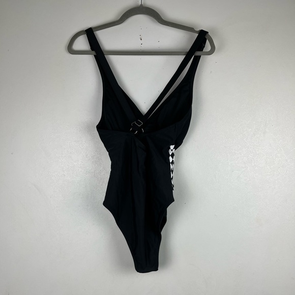 Cupshe Black One Piece Swimsuit Cheeky Swimwear Womens Medium NWT Argyle Tie - Picture 9 of 12